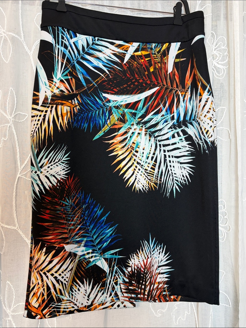 Worthington Black Pencil Skirt with Multicolor Tropical Palm Print